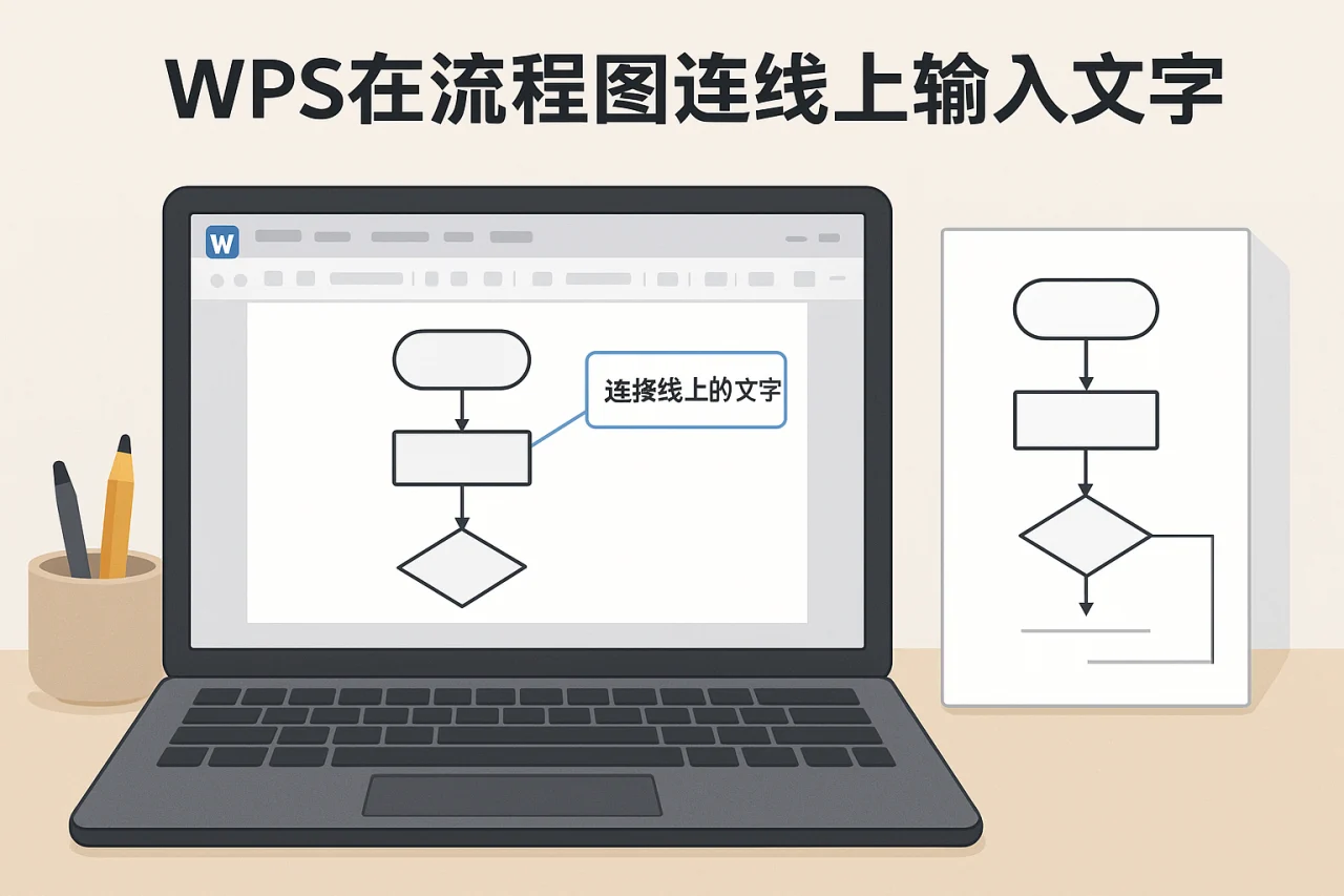 WPS在流程图连线上输入文字